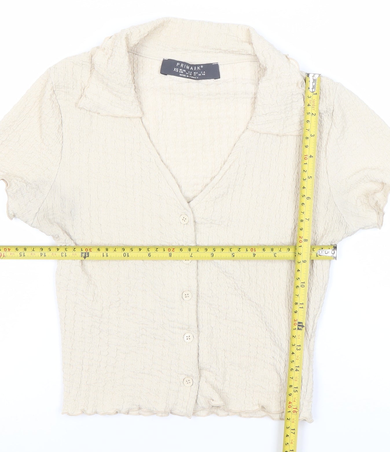 Primark Women’s Ivory XS Cropped Button-Up Short Sleeve Top