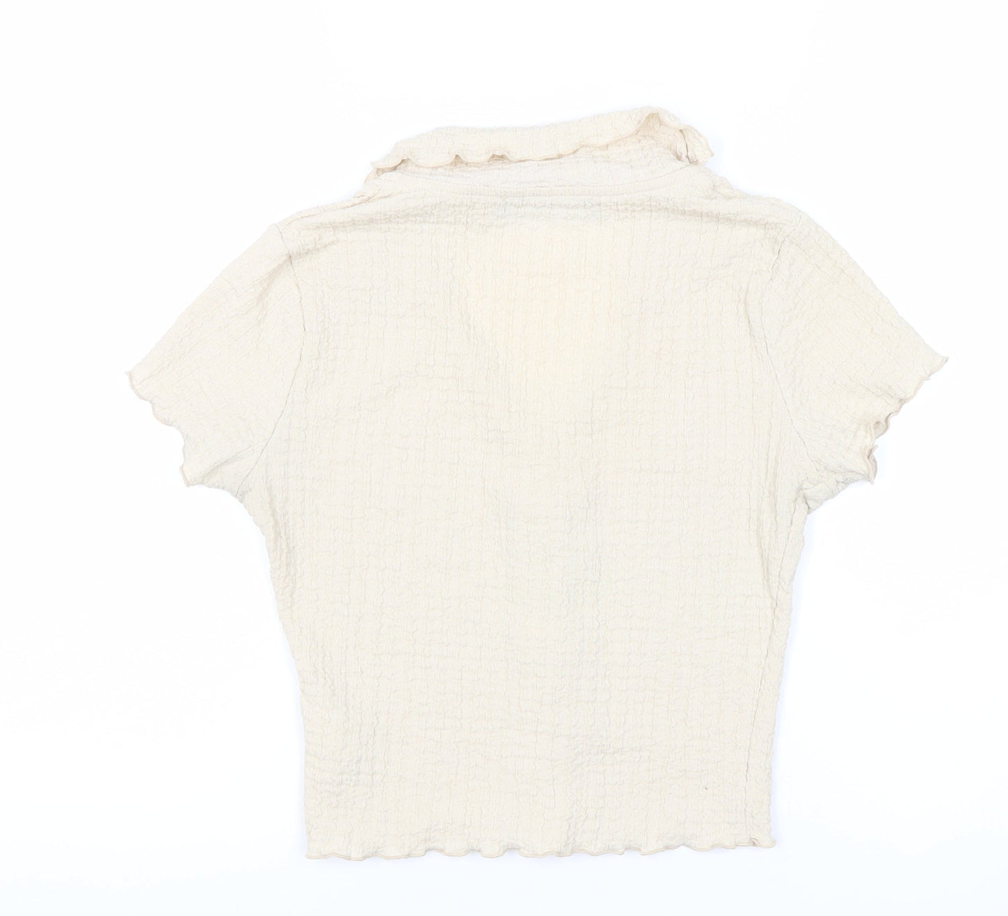 Primark Women’s Ivory XS Cropped Button-Up Short Sleeve Top