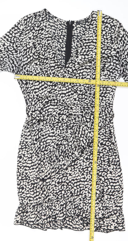 Quiz Womens Black Animal Print Short Bodycon Dress Size 12