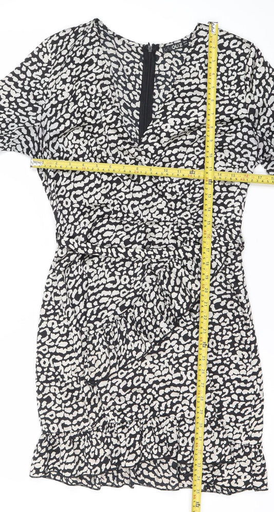 Quiz Womens Black Animal Print Short Bodycon Dress Size 12