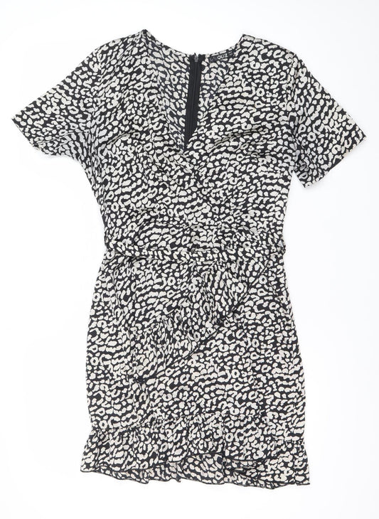 Quiz Womens Black Animal Print Short Bodycon Dress Size 12