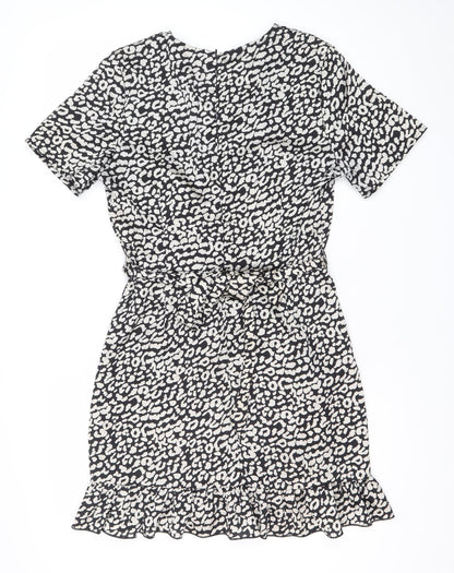 Quiz Womens Black Animal Print Short Bodycon Dress Size 12