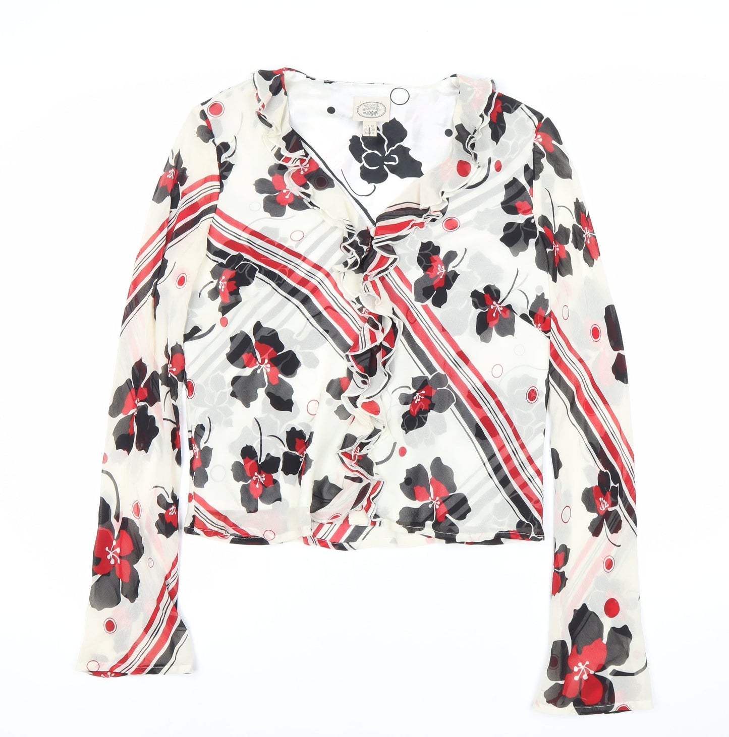 Laura Ashley Womens Floral Silk Ruffle Blouse UK 12 Multicoloured