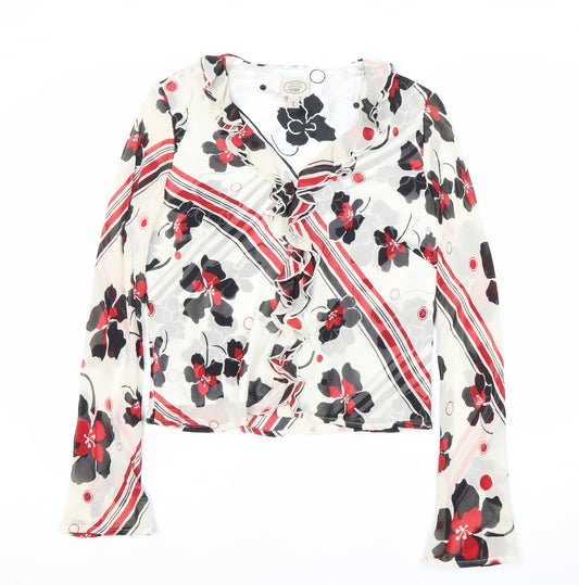 Laura Ashley Womens Floral Silk Ruffle Blouse UK 12 Multicoloured