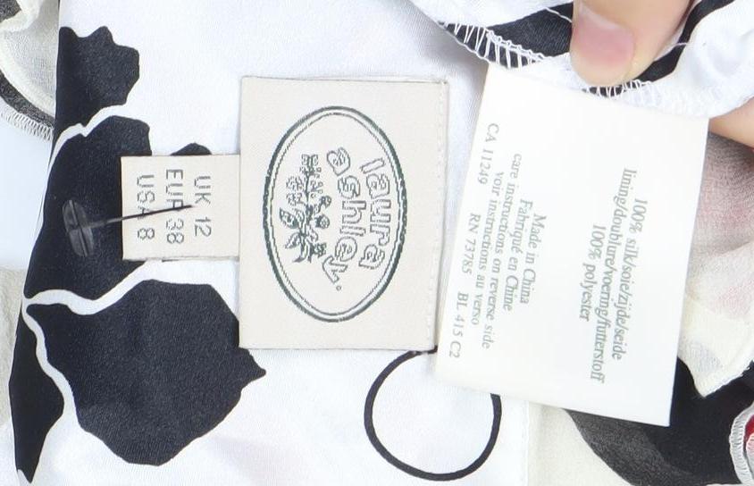 Laura Ashley Womens Floral Silk Ruffle Blouse UK 12 Multicoloured