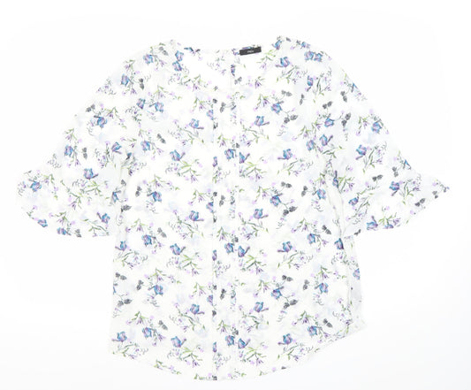 M&Co Women’s Ivory Floral Blouse Size 12 Tunic Style 3/4 Sleeve