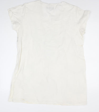 Cerulean Collection Women Ivory Shift Dress L Linen Cotton Embroidered