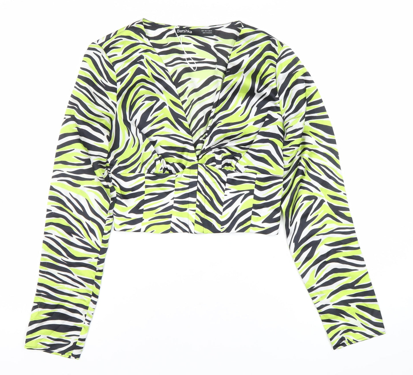 Bershka Womens Multicoloured Zebra Print Cropped Blouse Size 8