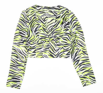 Bershka Womens Multicoloured Zebra Print Cropped Blouse Size 8