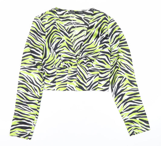 Bershka Womens Multicoloured Zebra Print Cropped Blouse Size 8