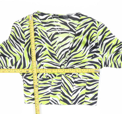Bershka Womens Multicoloured Zebra Print Cropped Blouse Size 8