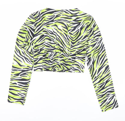 Bershka Womens Multicoloured Zebra Print Cropped Blouse Size 8