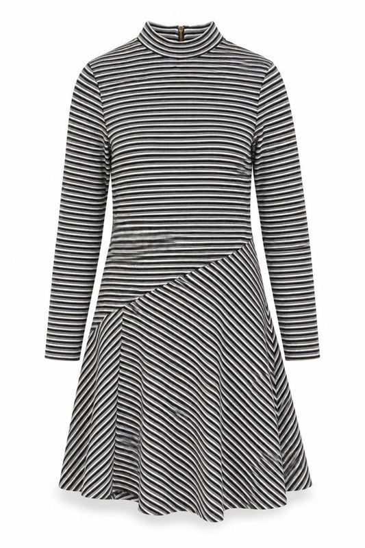 Mint Velvet Women’s Black Striped Asymmetric Midi Dress UK 12