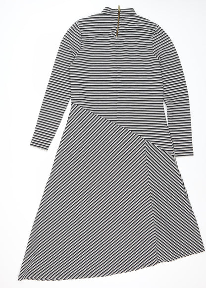 Mint Velvet Women’s Black Striped Asymmetric Midi Dress UK 12