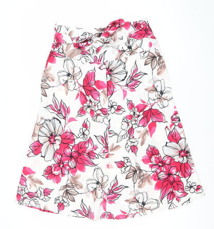 Alexon Womens Floral Skirt Size 16 Multicoloured Knee Length Cotton Linen