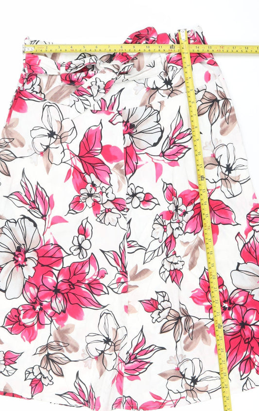 Alexon Womens Floral Skirt Size 16 Multicoloured Knee Length Cotton Linen