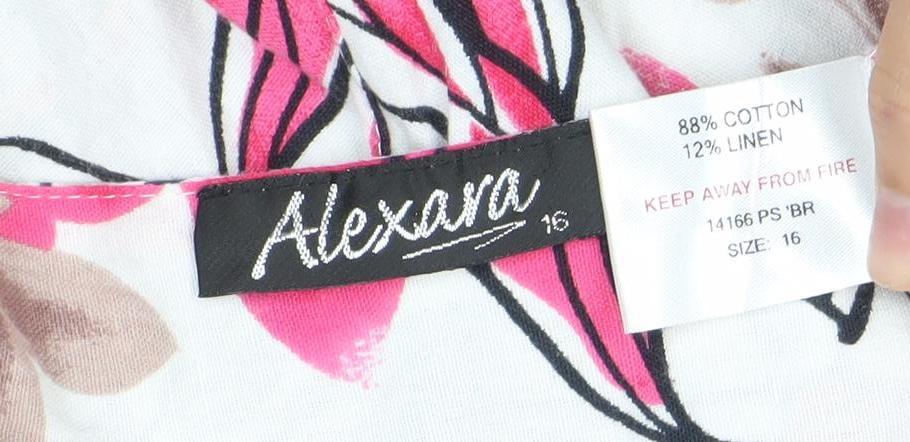 Alexon Womens Floral Skirt Size 16 Multicoloured Knee Length Cotton Linen