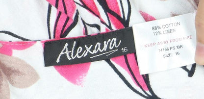 Alexon Womens Floral Skirt Size 16 Multicoloured Knee Length Cotton Linen