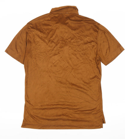 Zara Man Brown Polyester Polo Shirt Men M Short Sleeve 1/4 Zip