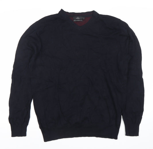 Jeff Banks Mens Black Cotton Cashmere Silk V-Neck Jumper Size L