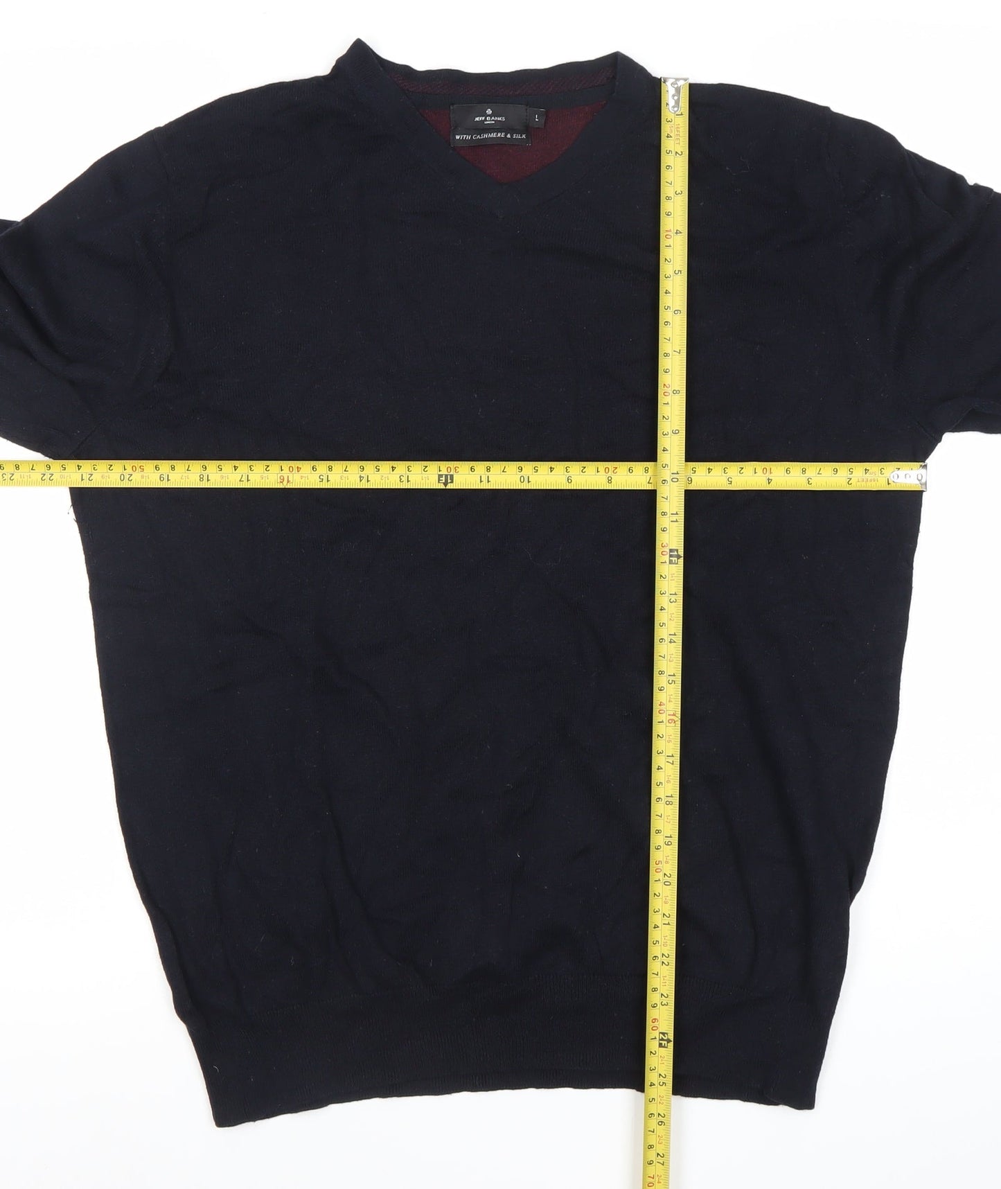 Jeff Banks Mens Black Cotton Cashmere Silk V-Neck Jumper Size L