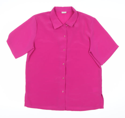 Damart Women’s Pink Button-Up Shirt Size 14 Short Sleeve Polyester
