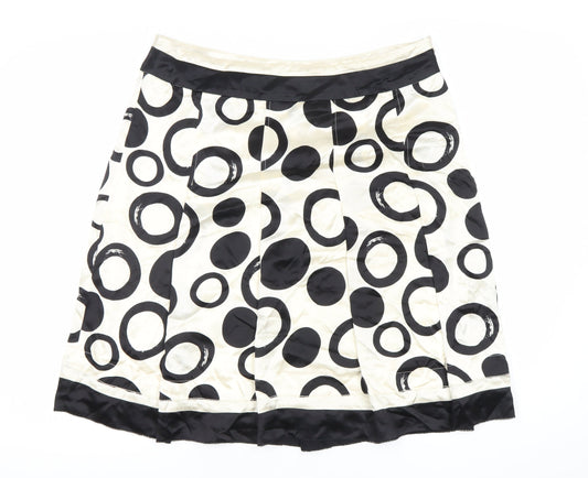 Hobbs Women’s Black White Silk A-Line Knee Length Skirt Size 14