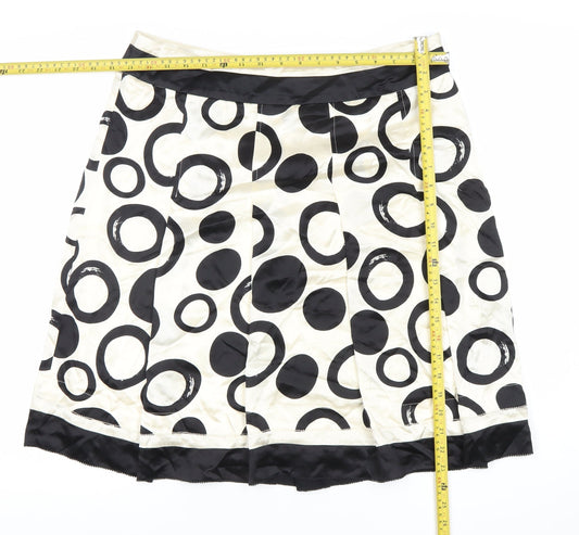 Hobbs Women’s Black White Silk A-Line Knee Length Skirt Size 14