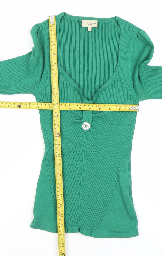 Karen Millen Women’s Green Knit Blouse Size 8 Long Sleeve Slim Fit
