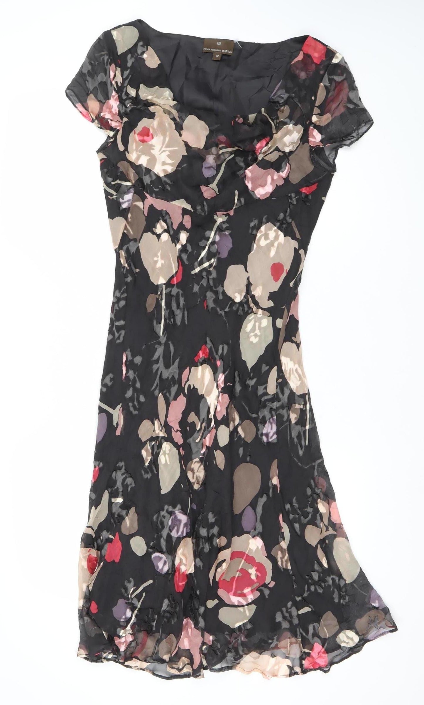 Fenn Wright Manson Womens Black Floral Silk Midi Dress Size 12