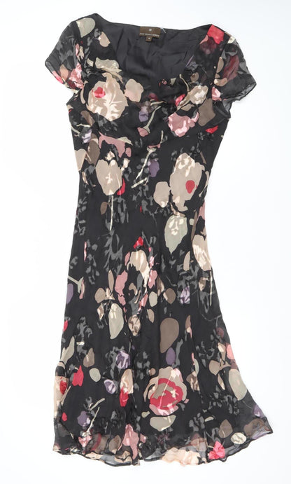 Fenn Wright Manson Womens Black Floral Silk Midi Dress Size 12