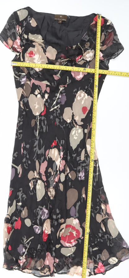 Fenn Wright Manson Womens Black Floral Silk Midi Dress Size 12