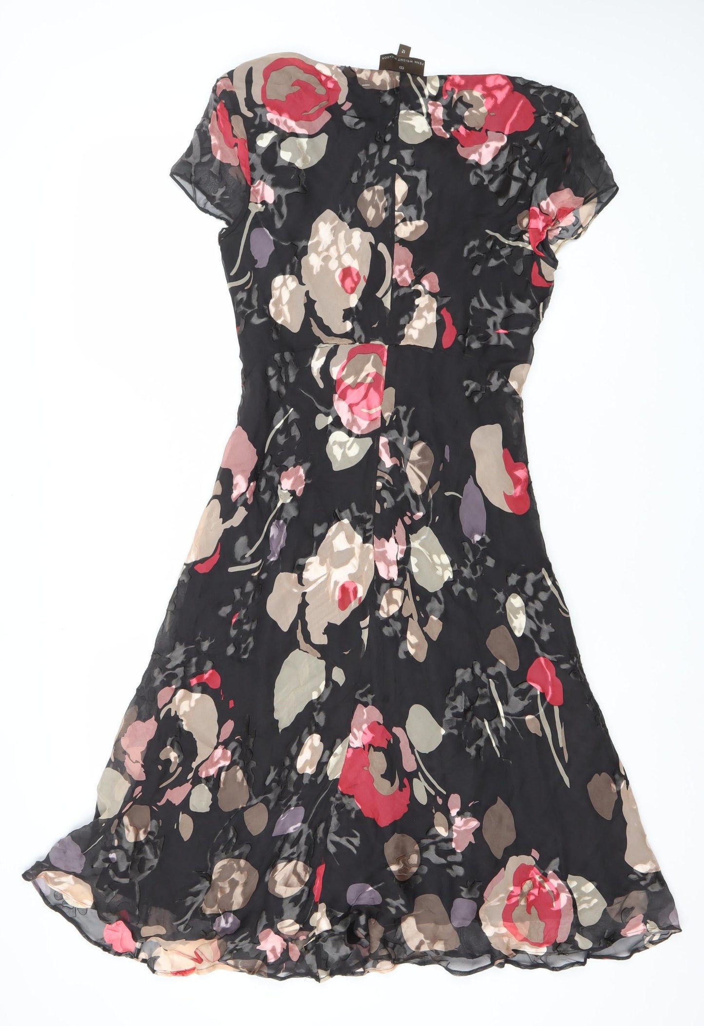 Fenn Wright Manson Womens Black Floral Silk Midi Dress Size 12