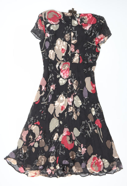 Fenn Wright Manson Womens Black Floral Silk Midi Dress Size 12
