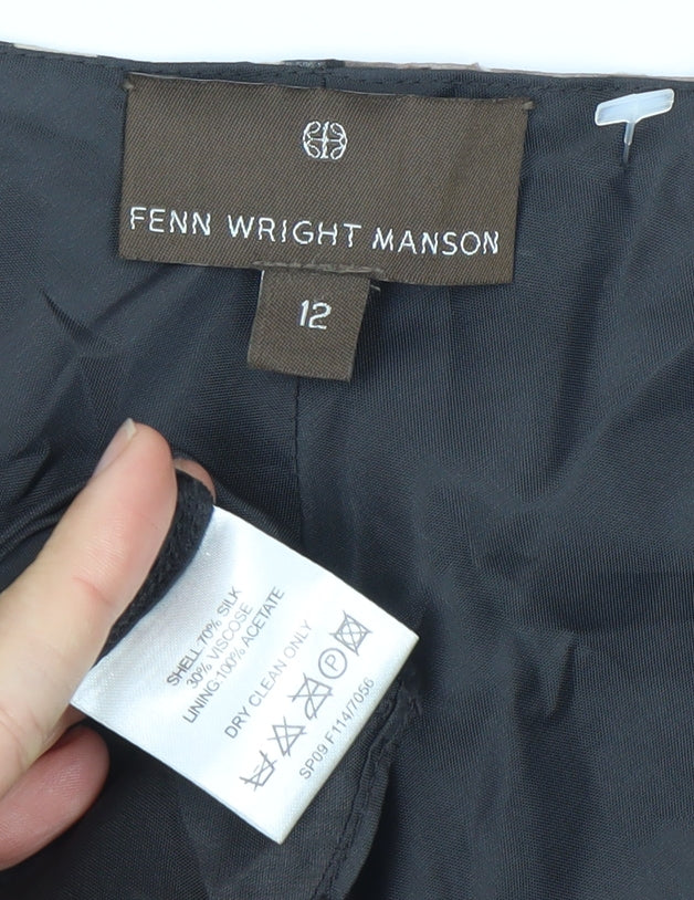 Fenn Wright Manson Womens Black Floral Silk Midi Dress Size 12