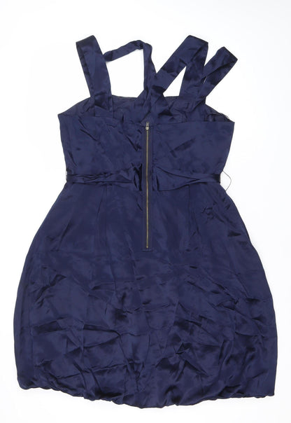 French Connection Womens Blue Silk Beaded A-Line Dress Size 16