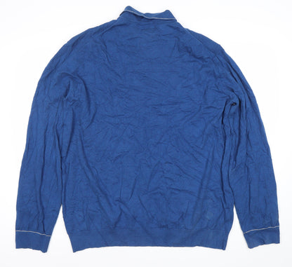 Marks and Spencer Men’s Blue 2XL Collared Henley Jumper Cotton Blend