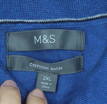 Marks and Spencer Men’s Blue 2XL Collared Henley Jumper Cotton Blend