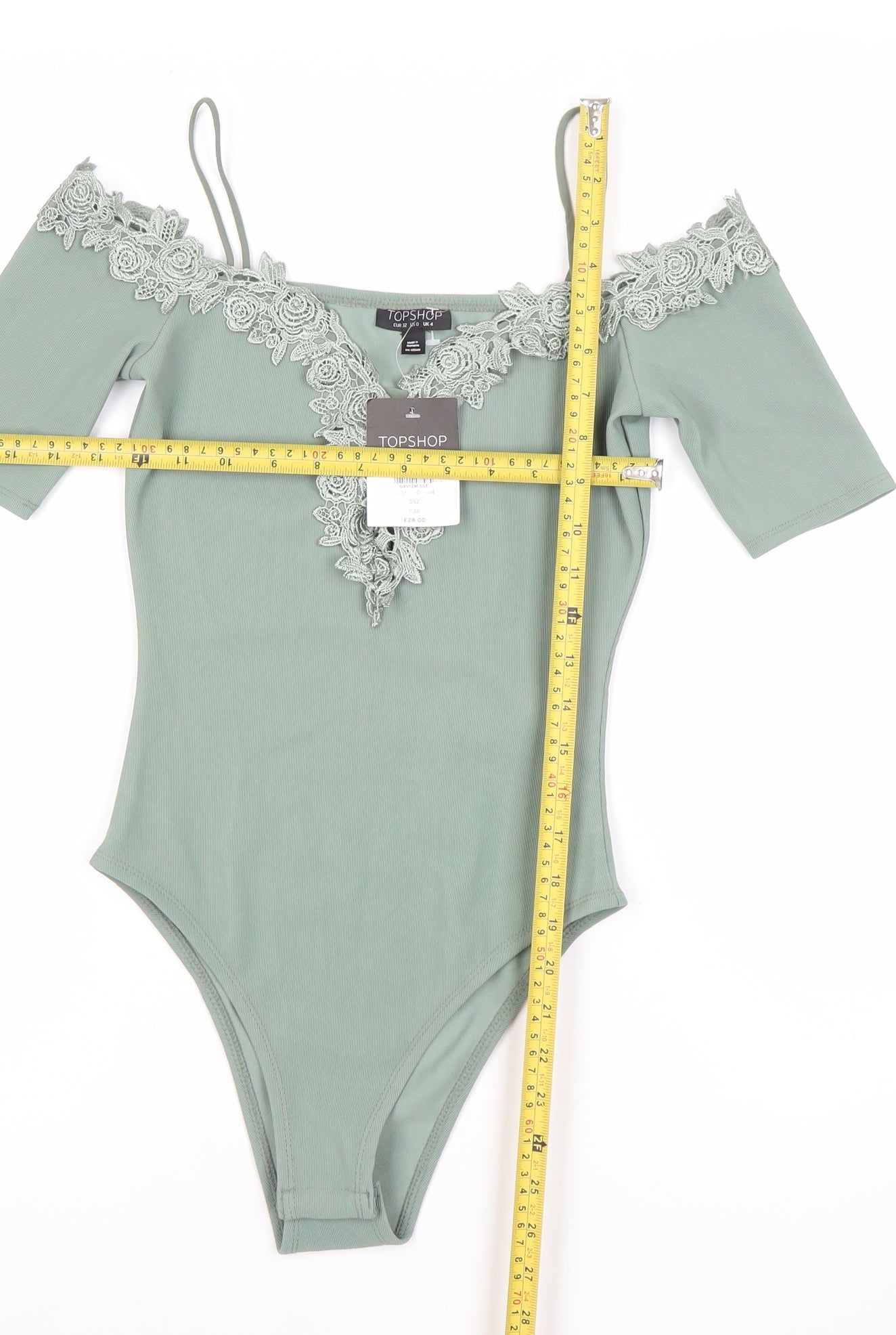 Topshop Women Green Lace Off Shoulder Bodysuit UK 4 Slim Fit