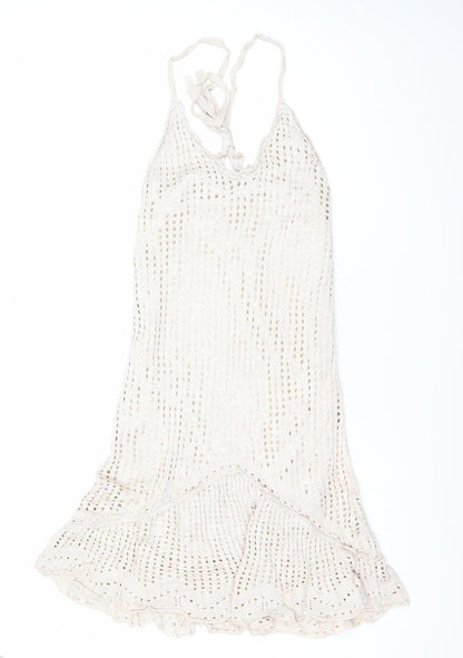 Stradivarius Women Ivory Crochet Slip Dress Size 12 Summer Beachwear