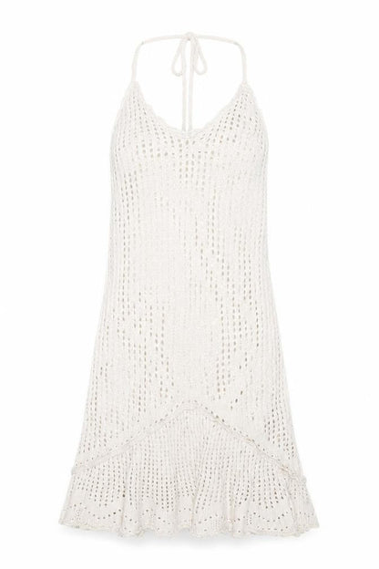 Stradivarius Women Ivory Crochet Slip Dress Size 12 Summer Beachwear