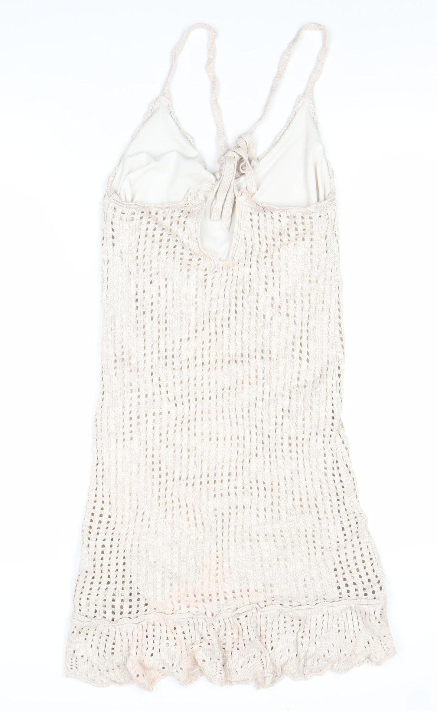 Stradivarius Women Ivory Crochet Slip Dress Size 12 Summer Beachwear