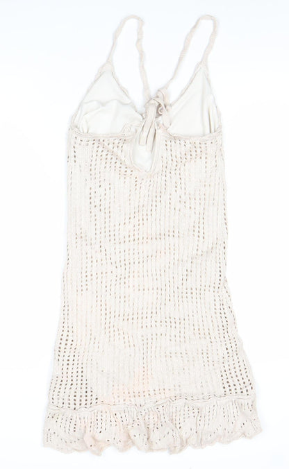 Stradivarius Women Ivory Crochet Slip Dress Size 12 Summer Beachwear
