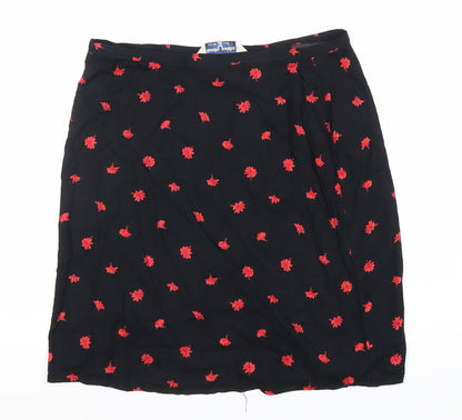 Dorothy Perkins Women’s Black Floral Embroidered Knee Length Skirt Size 16