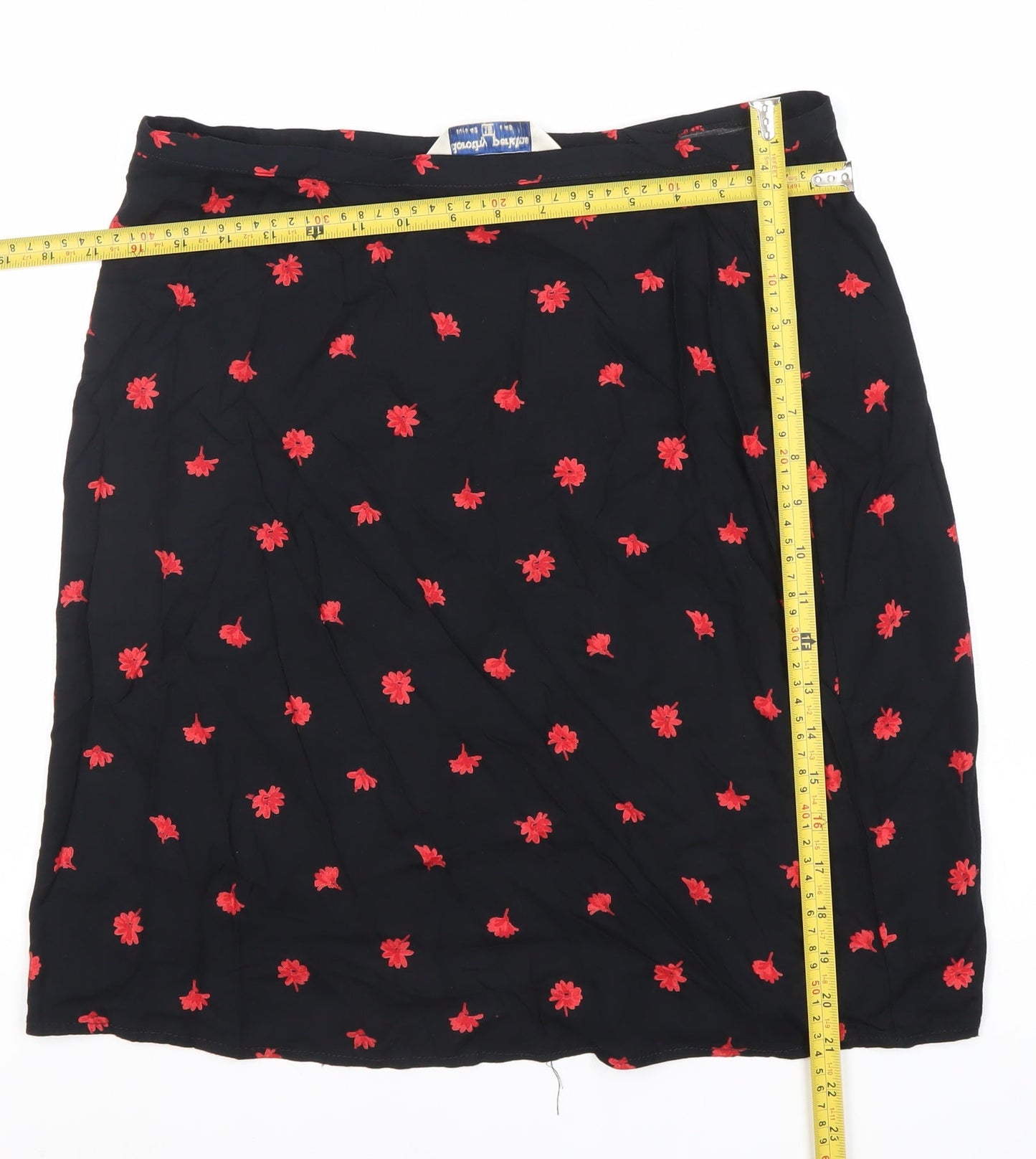 Dorothy Perkins Women’s Black Floral Embroidered Knee Length Skirt Size 16