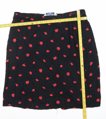 Dorothy Perkins Women’s Black Floral Embroidered Knee Length Skirt Size 16