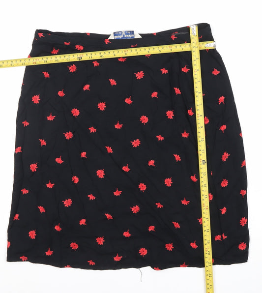 Dorothy Perkins Women’s Black Floral Embroidered Knee Length Skirt Size 16