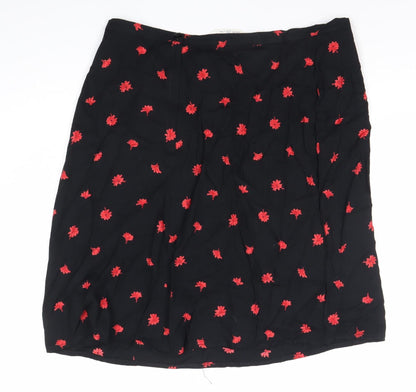 Dorothy Perkins Women’s Black Floral Embroidered Knee Length Skirt Size 16