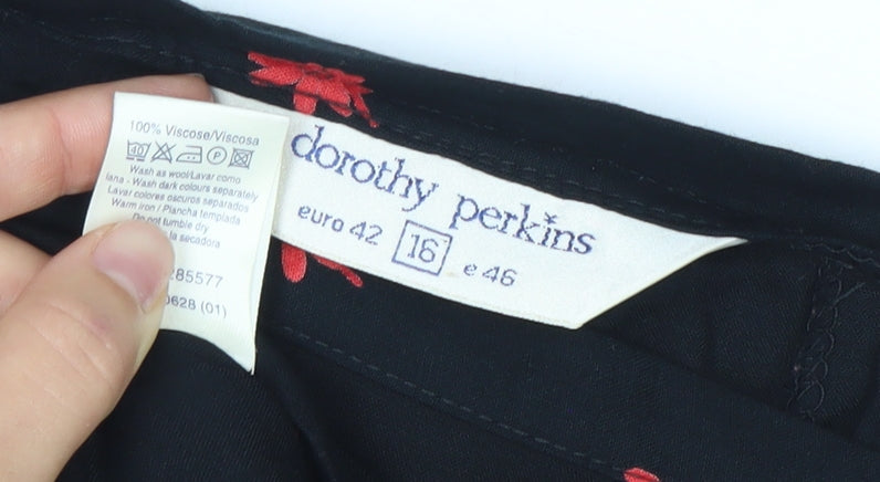 Dorothy Perkins Women’s Black Floral Embroidered Knee Length Skirt Size 16