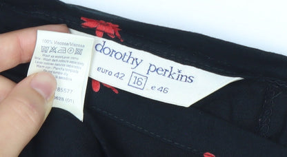 Dorothy Perkins Women’s Black Floral Embroidered Knee Length Skirt Size 16